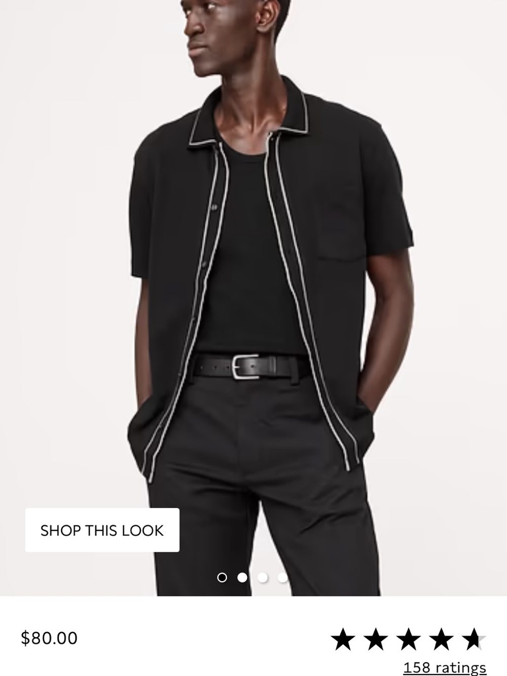 Banana Republic Black Short-Sleeve Button-Down Shirt with Cream Piping